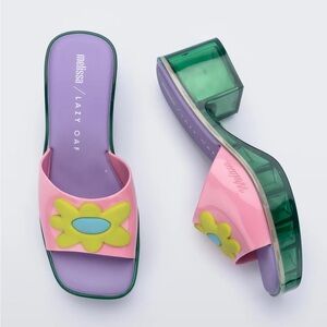Melissa x Lazy Oaf Shape Block Heel Sandal in Pink